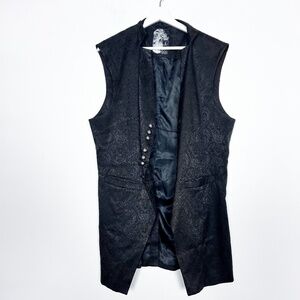 Punk Rave Gothic Mens Vest Waistcoat Size XL Black Damask Buttons Vintage RARE